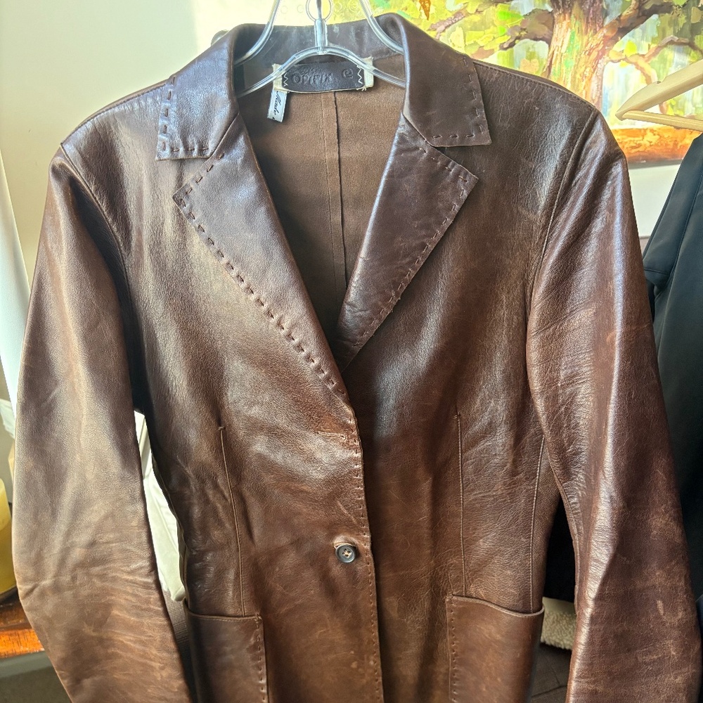 Opipix Italian leather chocolate brown jacket